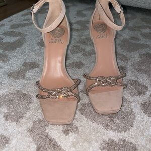 Vince Camuto Beige Heeled Sandals with Embellished Straps
